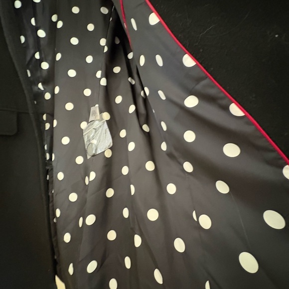 Talbots Black Wool Coat Removeable Faux Fur Collar SIze 8 $289 Polka Dot Lining - Picture 4 of 5